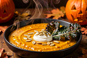 Zupa z czerwonej soczewicy i dyni w jesiennym, wędzonym stylu (Halloween)