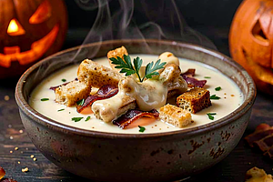 Garlic soup with croutons (Halloween twist)