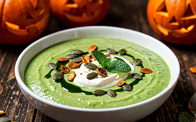 Creamy Pea Soup with Mint (for Halloween)