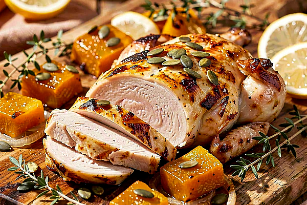 Kurczak pieczony z dynią i ziołami