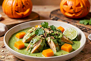 Zielone curry z kurczakiem i dynią (halloweenowy twist)