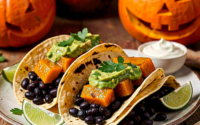 Tacos with black beans and avocado