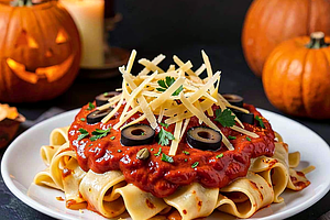 Pasta z sosem z pieczonej papryki (Halloweenowy twist)