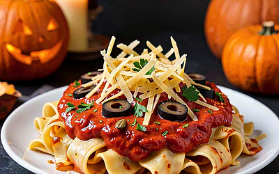 Pasta z sosem z pieczonej papryki (Halloweenowy twist)