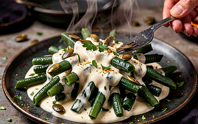 Green beans in creamy garlic sauce (Halloween)