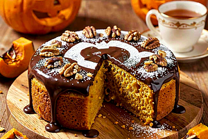 Pumpkin Cake with Chocolate Glaze (Halloween)