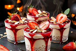 Pudding z tapioki z sosem truskawkowym (wersja halloween)