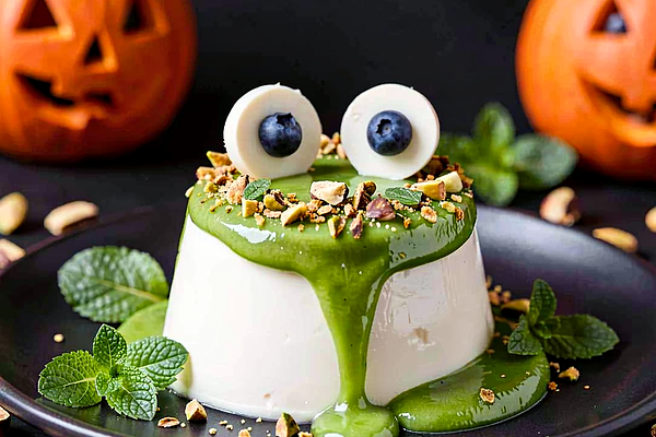 Panna cotta z zielonym sosem (Halloween)