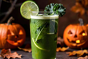 Zielony napój z jarmużem i limonką (Halloweenowy twist)
