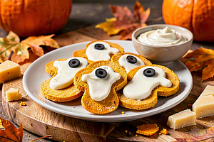 Ghost-shaped crackers (pumpkin-cheese)