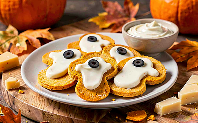 Ghost-shaped crackers (pumpkin-cheese)