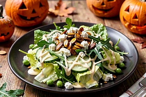 Green salad with garlic dressing (Halloween version)