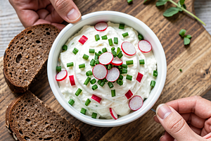 Cottage cheese with chives and radishes