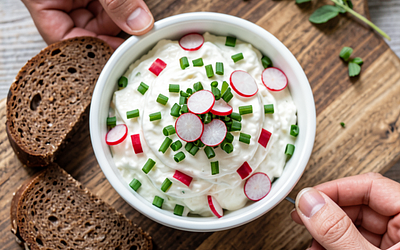 Cottage cheese with chives and radishes