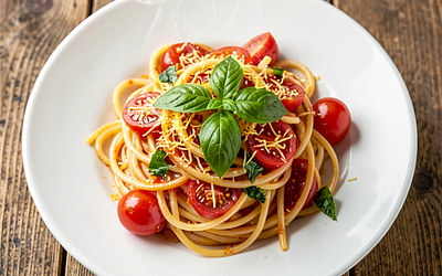Spaghetti with summer tomatoes and basil (Polish-modern)