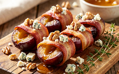 Grilled Plums Wrapped in Bacon with Honey and Thyme