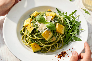 Pasta with Zucchini and Homemade Basil Pesto (Polish-Modern)