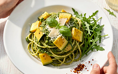Makaron z cukinią i domowym pesto bazyliowym (polska-nowoczesna)