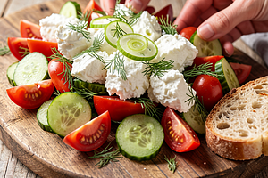 Country Summer Salad with Cottage Cheese, Heirloom Tomatoes, Field Cucumber, and Fresh Dill