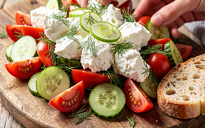 Country Summer Salad with Cottage Cheese, Heirloom Tomatoes, Field Cucumber, and Fresh Dill