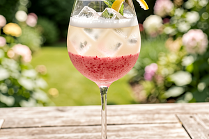 Summer spritz with elderflower and raspberry puree
