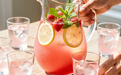 Lemoniada rabarbarowo-truskawkowa z miodem lipowym i świeżą miętą