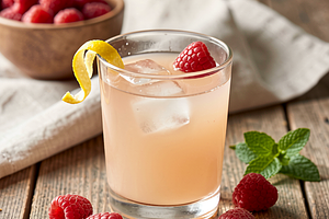 Bread kvass with raspberry and lemon zest