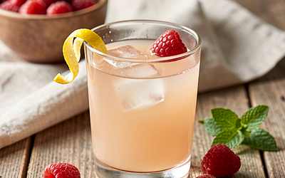 Bread kvass with raspberry and lemon zest