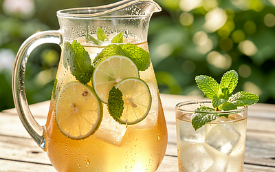 Linden iced tea with honey and lime