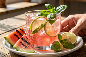 Grilled Watermelon Cocktail with Basil and Lime