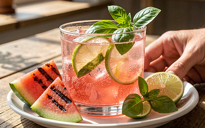 Grilled Watermelon Cocktail with Basil and Lime