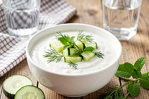 Kefir with meadow herbs and fresh cucumber