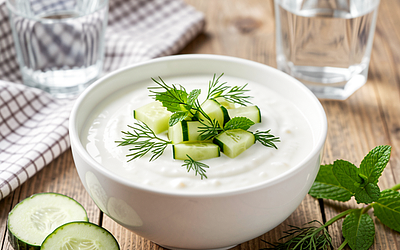 Kefir with meadow herbs and fresh cucumber