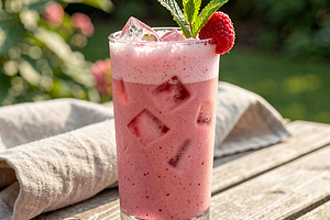 Raspberry-Honey Cocktail with Ice and Mint