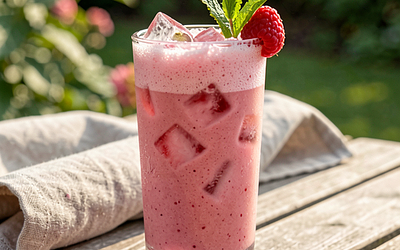 Raspberry-Honey Cocktail with Ice and Mint