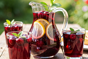 Cherry compote with a hint of lavender and a mint leaf