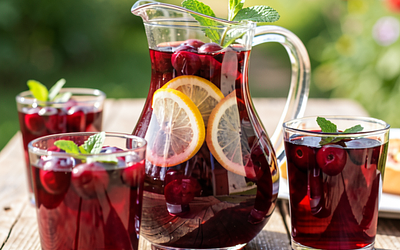 Cherry compote with a hint of lavender and a mint leaf