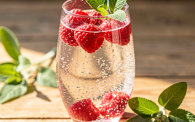 Sparkling water with raspberry and sage