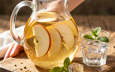 Cold linden tea with Greater Poland honey and a slice of apple