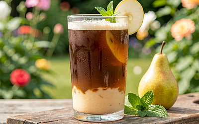 Homemade Bread Kvass with Apple Puree and a Slice of Pear
