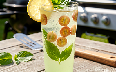 Spritzer agrestowy z listkami bazylii