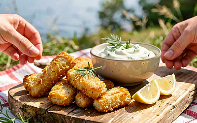 Pikeperch Sticks with Yogurt-Cucumber Dip