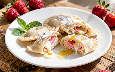 Dumplings with Strawberries and Creamy Cottage Cheese