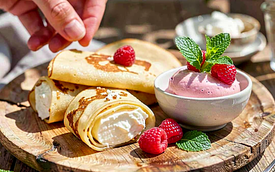 Cottage Cheese Pancakes with Raspberry Sauce