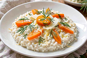 Mazurskie risotto z młodą marchewką i świeżym koperkiem