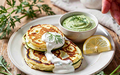 Zucchini and White Cheese Fritters with Yogurt Sauce