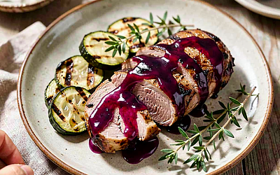 Grilled Pork Tenderloins with Plum Glaze and Grilled Zucchini
