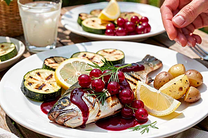 Sandacz grillowany z sosem z czerwonej porzeczki