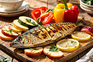 Grilled mackerel in apple-dill marinade