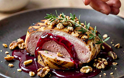 Grilled duck breast in cranberry-cardamom sauce
